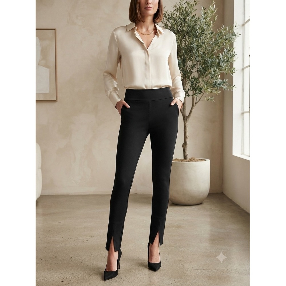 Good American Black Scuba Front Slot Skinny Pants High Rise Zip Hem Size 4/27